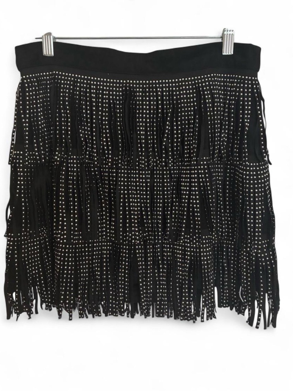 Chelsea Black Studded Fringe Mini Skirt